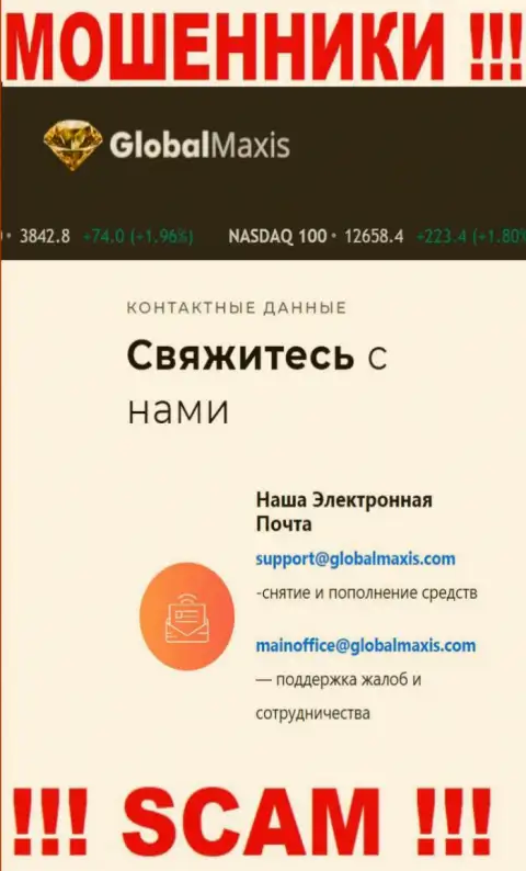 Адрес электронной почты жуликов GlobalMaxis, который они выставили на своем официальном информационном сервисе