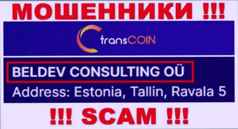 ТрансКоин - юр. лицо internet мошенников организация BELDEV CONSULTING OÜ