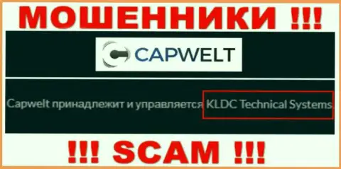 Юр лицо компании КапВелт - это KLDC Technical Systems, информация позаимствована с официального сервиса