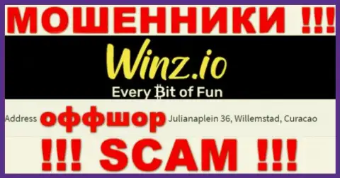 Жульническая контора WinzCasino находится в оффшоре по адресу - Julianaplein 36, Willemstad, Curaçao, будьте весьма внимательны