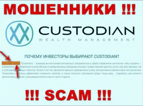 Юридическим лицом, управляющим жуликами Кустодиан, является ООО Кастодиан