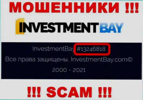 Номер регистрации, под которым зарегистрирована компания InvestmentBay: 13246818