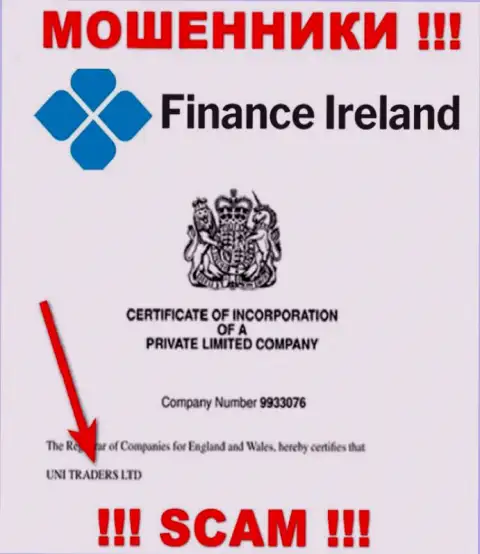 Finance-Ireland Com будто бы управляет организация UNI TRADERS LTD