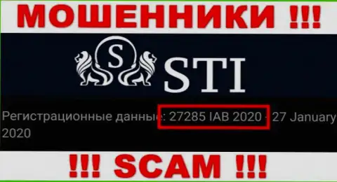 Номер регистрации StokOptions, который мошенники представили на своей веб-странице: 27285 IAB 2020
