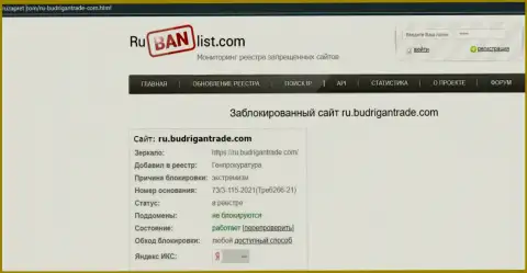 Сайт BudriganTrade Com в пределах РФ был заблокирован Генпрокуратурой