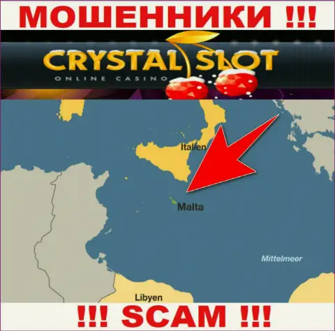 Malta - именно здесь, в офшорной зоне, зарегистрированы интернет мошенники CrystalSlot