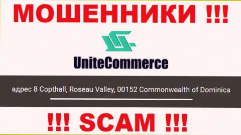 8 Коптхолл, Долина Розо, 00152 Доминика - это офшорный официальный адрес Unite Commerce, указанный на web-сайте данных мошенников