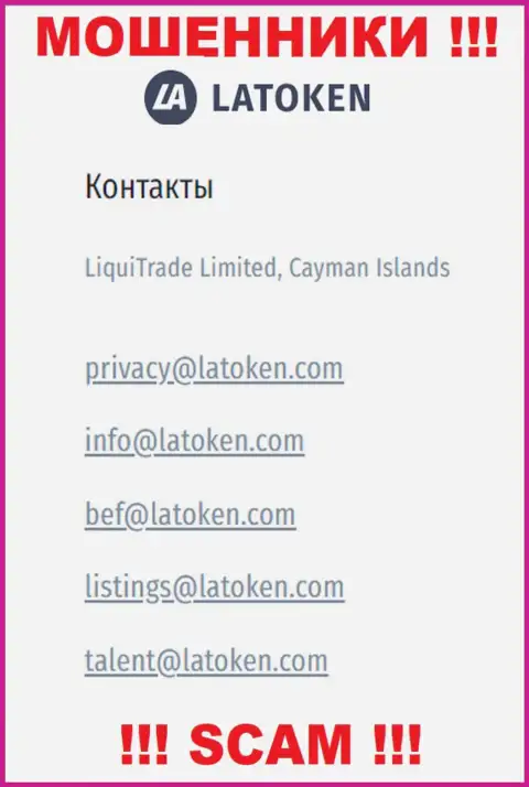 Е-мейл, который кидалы Latoken засветили на своем официальном сайте