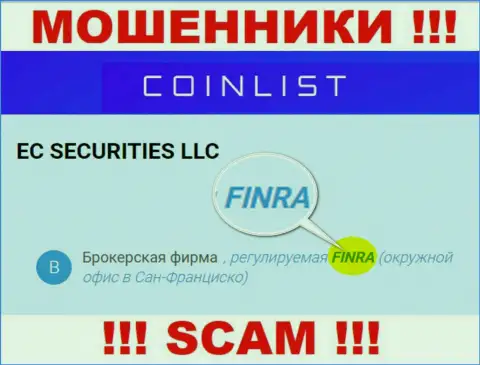 Держитесь от компании КоинЛист как можно дальше, которую крышует аферист - Financial Industry Regulatory Authority (FINRA)