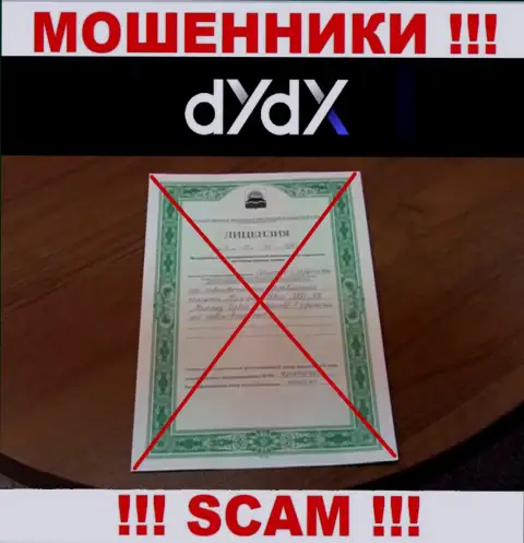 У организации dYdX не показаны данные об их лицензии - это хитрые мошенники !!!