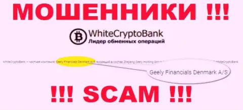 Юридическим лицом, владеющим мошенниками White Crypto Bank, является Джили Финанс Денмарк А/С
