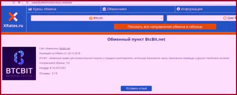 Инфа об online обменке БТКБит Нет на информационном сервисе Иксрейтес Ру