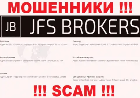 JFS Brokers у себя на сайте показали ненастоящие сведения относительно юридического адреса
