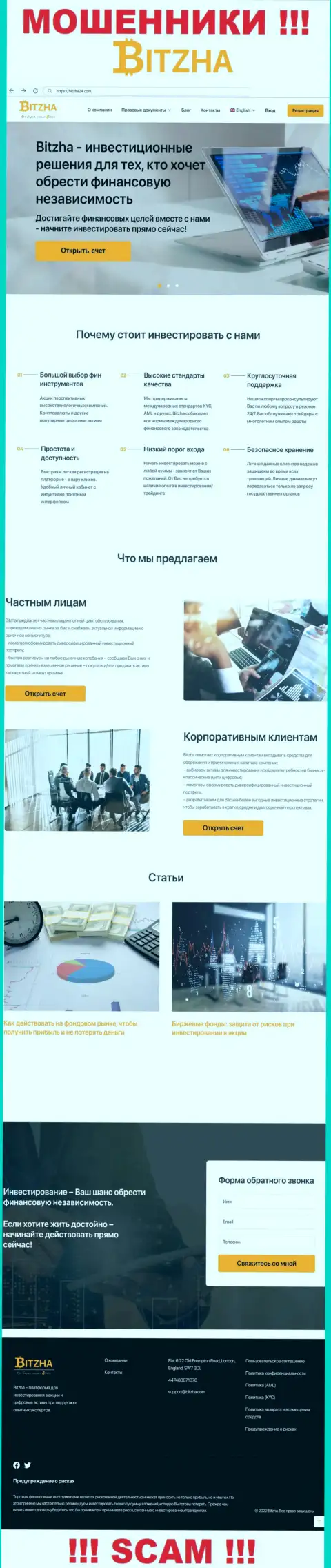 На официальном web-портале Bitzha лохов разводят на финансовые средства
