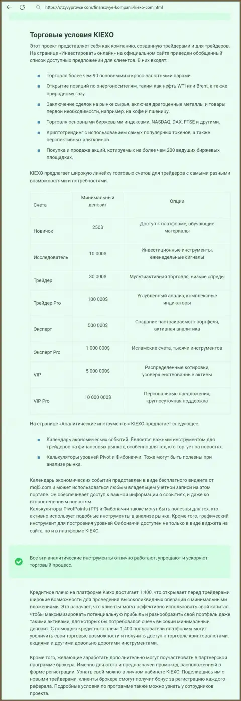 Анализ условий для спекулирования компании Киексо Ком в информационном материале на web-портале otzyvyprovse com