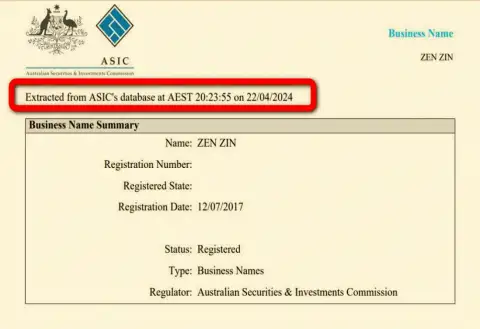Документ, который доказывает наличие регистрации у дилинговой компании Зиннейра