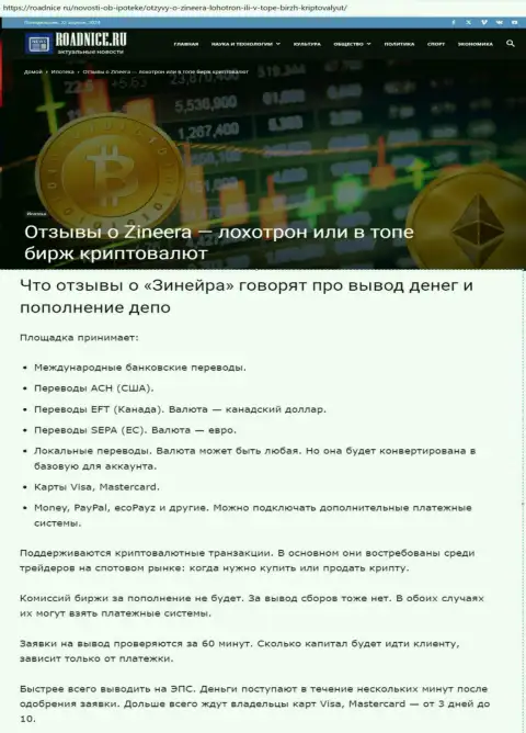 Об выводе средств в дилинговой компании Зиннейра Ком в обзорном материале на веб-сайте roadnice ru