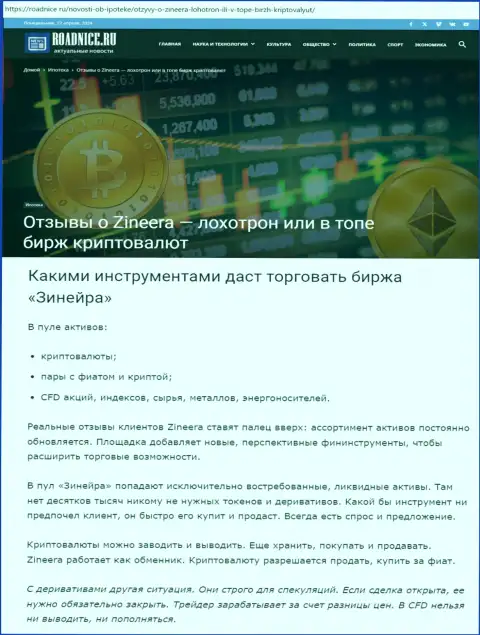 Обзор финансовых инструментов для торгов биржи Зиннейра на портале roadnice ru