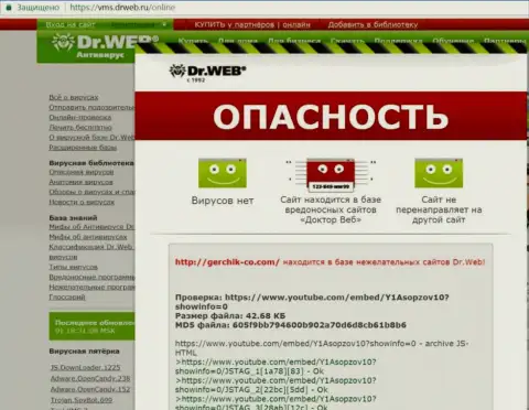 Подтверждение того, что хакеры из Герчик энд Ко Лтд занесли официальный интернет источник Gerchik-Co.Com в перечень ПРИНОСЯЩИХ ВРЕД !!!